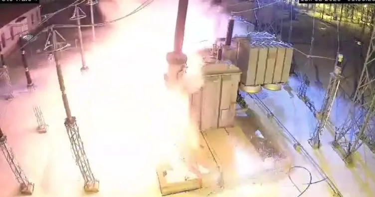 Keban şalt sahasındaki yangın anı kamerada