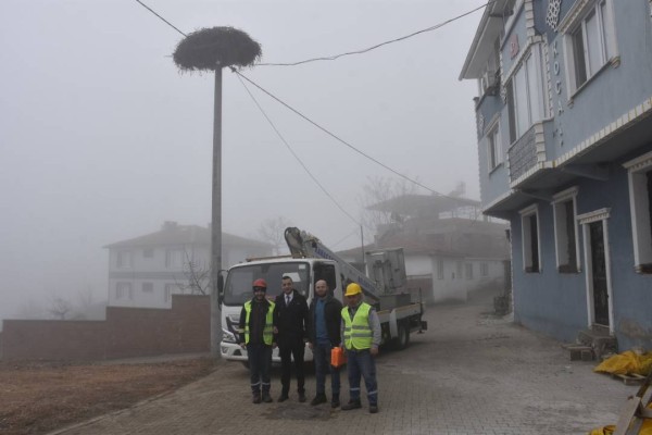 Karacabey’deki leylek yuvalarında geleneksel temizlik devam ediyor
