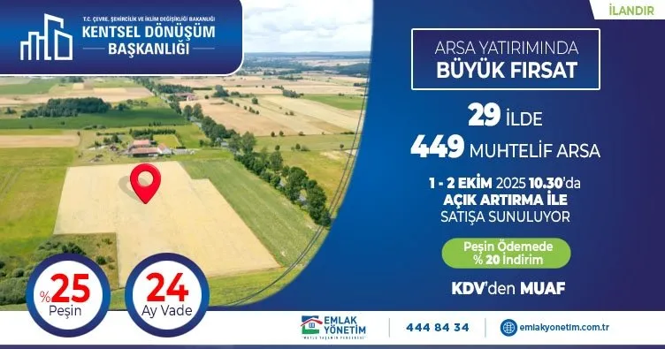 Emlak Yönetim duyurdu: 29 ilde 449 muhtelif arsa satışa çıkıyor