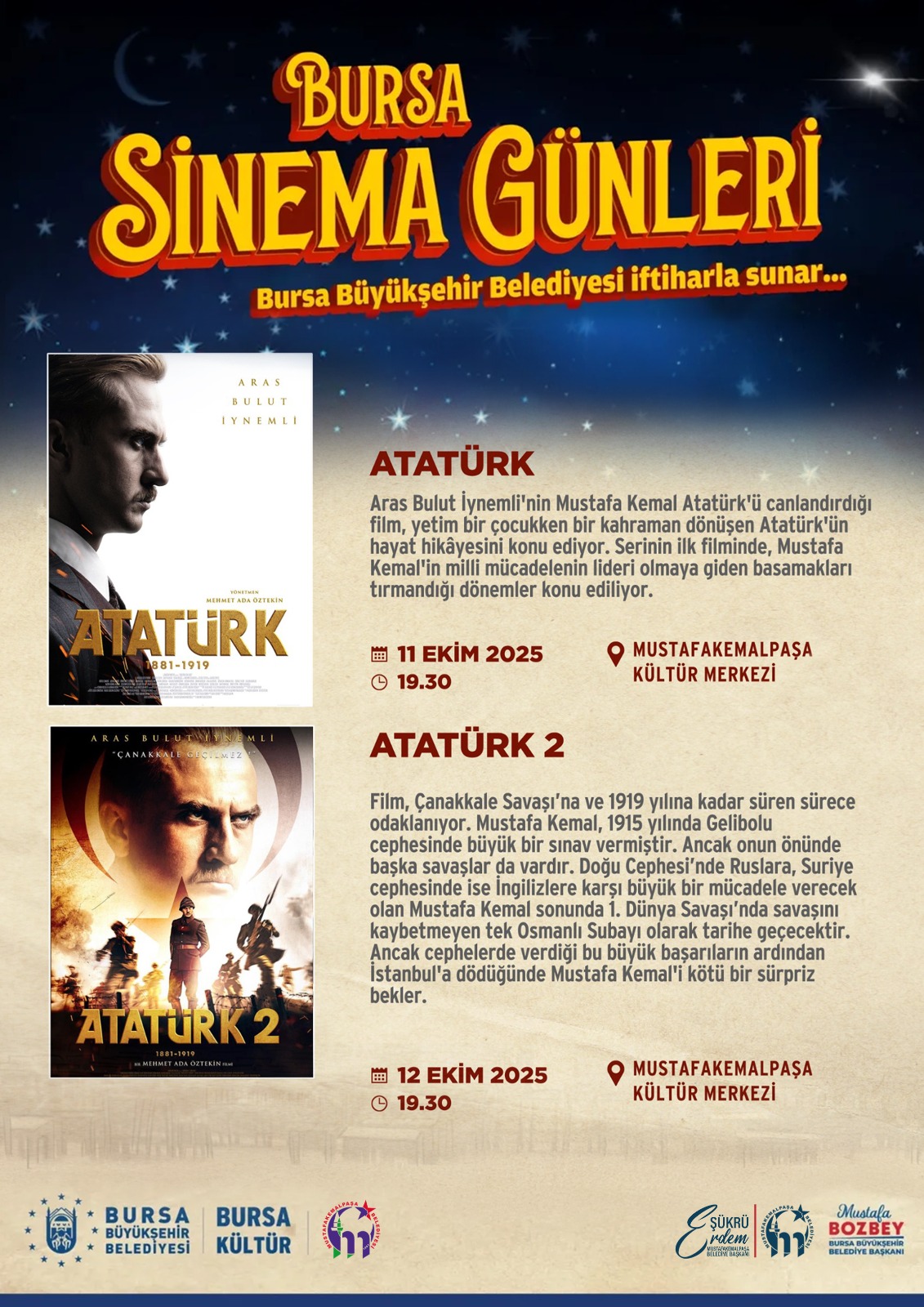 Cumhuriyet Ayında Atatürk Filmleri Mustafakemalpaşa’da Gösterimde