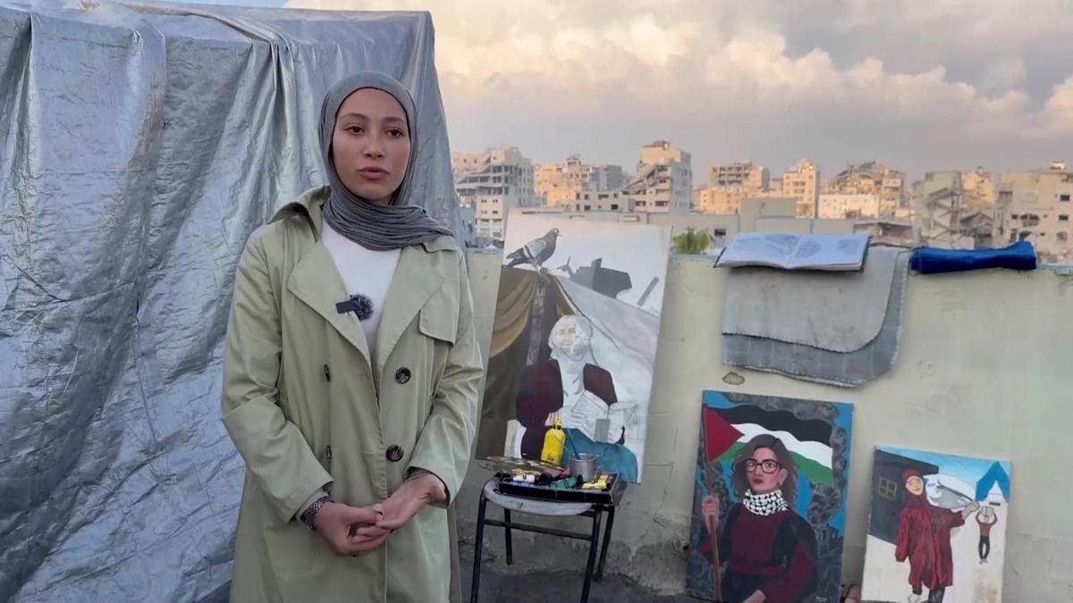 Gazze’de yıkıntılar arasında renklerle direniş: Acılarını tuvale taşıyor