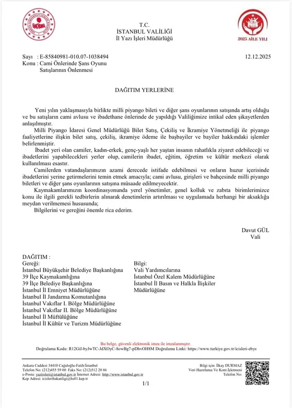 İstanbul Valiliğinden milli piyango genelgesi: Gelen şikayetler dikkate alındı cami önünde satılmayacak