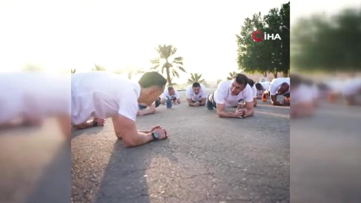 Macron, Fransız askerleriyle Abu Dabi’de spor yaptı