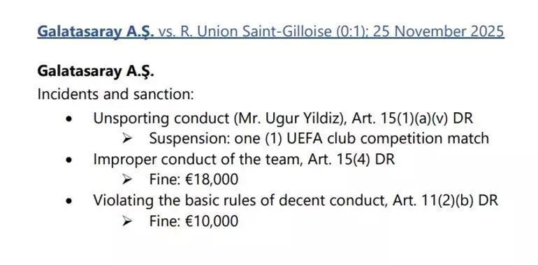 UEFA’dan, Galatasaray’a çifte ceza