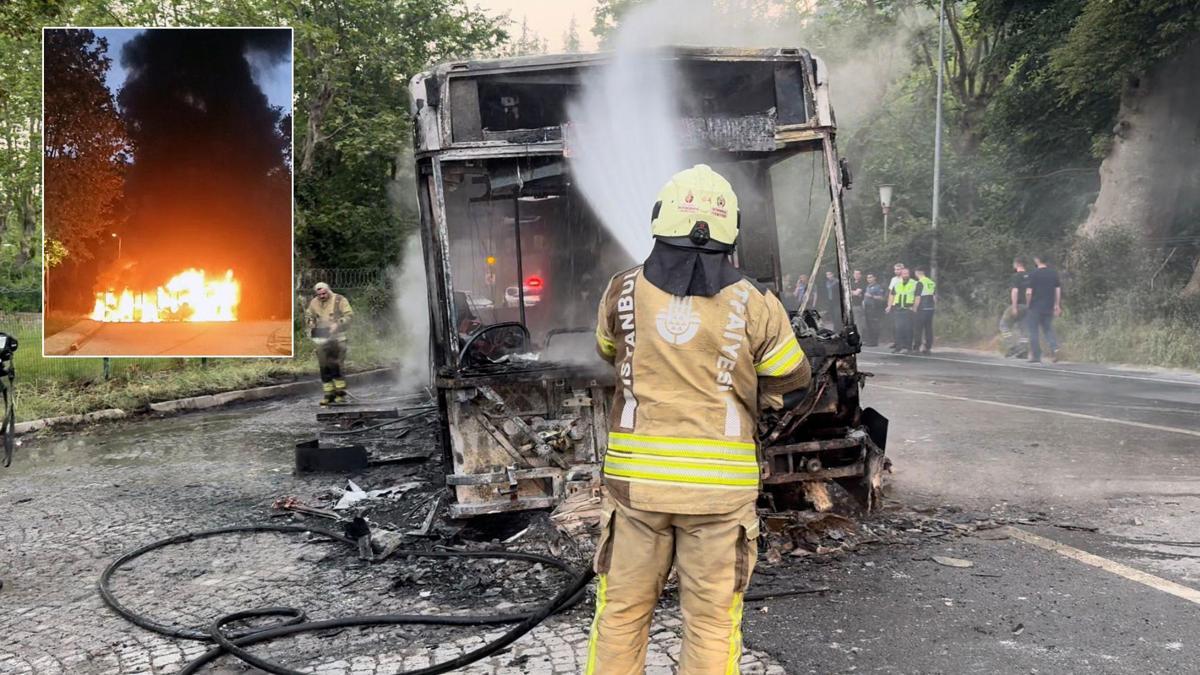 Alev alev yanan İETT otobüsü küle döndü
