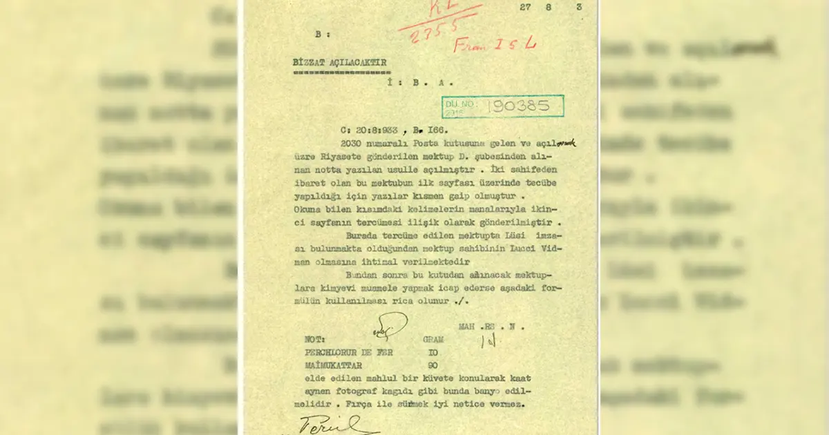 MİT tarihi belgeyi yayımladı. İşte 91 yıl önceki “gizli mektup açma” formülü