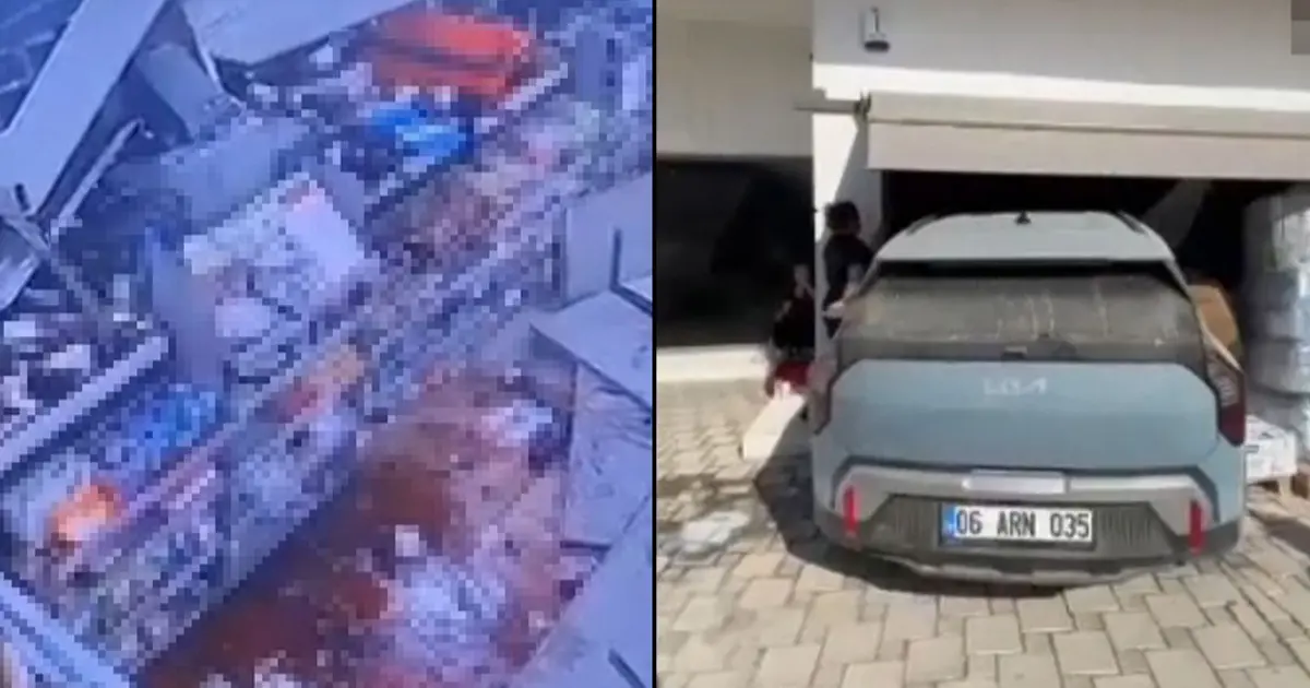 Otomobil markete daldı, vatandaşlar ölümden döndü. Olay anı kamerada