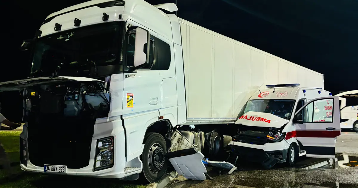 Tır hasta taşıyan ambulansı biçti